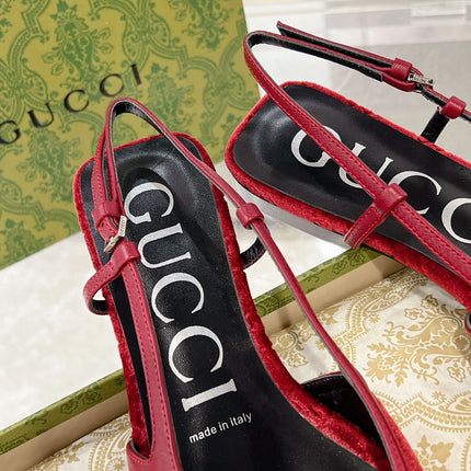 SLINGBACK FLATS IN CHERRY RED VELVET
