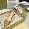 GG HORSEBIT SLINGBACK BALLET FLAT TAN BEIGE CANVAS