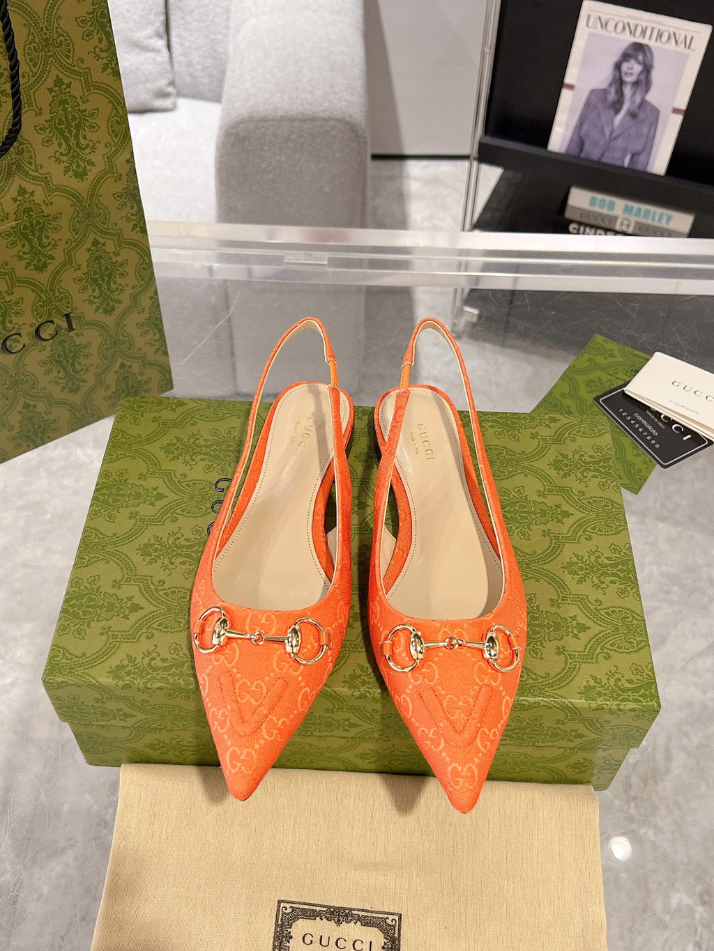 GG HORSEBIT SLINGBACK BALLET FLAT ORANGE CANVAS