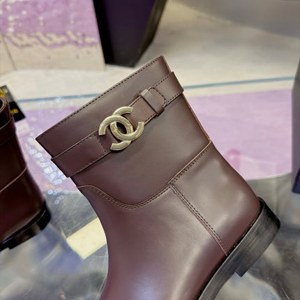 CHANEL 26S ANKLE BOOTS WITH SIDE ZIPPER 25 MM IN DARK BROWN CALFSKIN CC LOGO