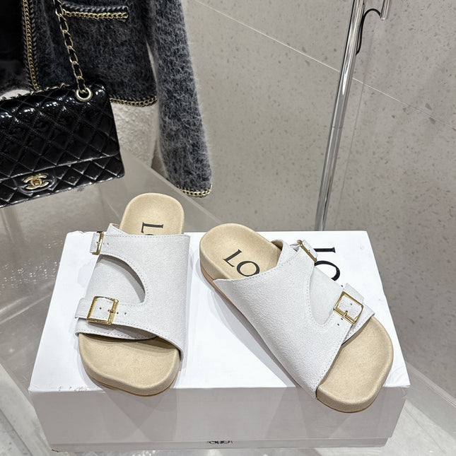 LOEWE 26S EASE SLIDE IN WHITE SUEDE