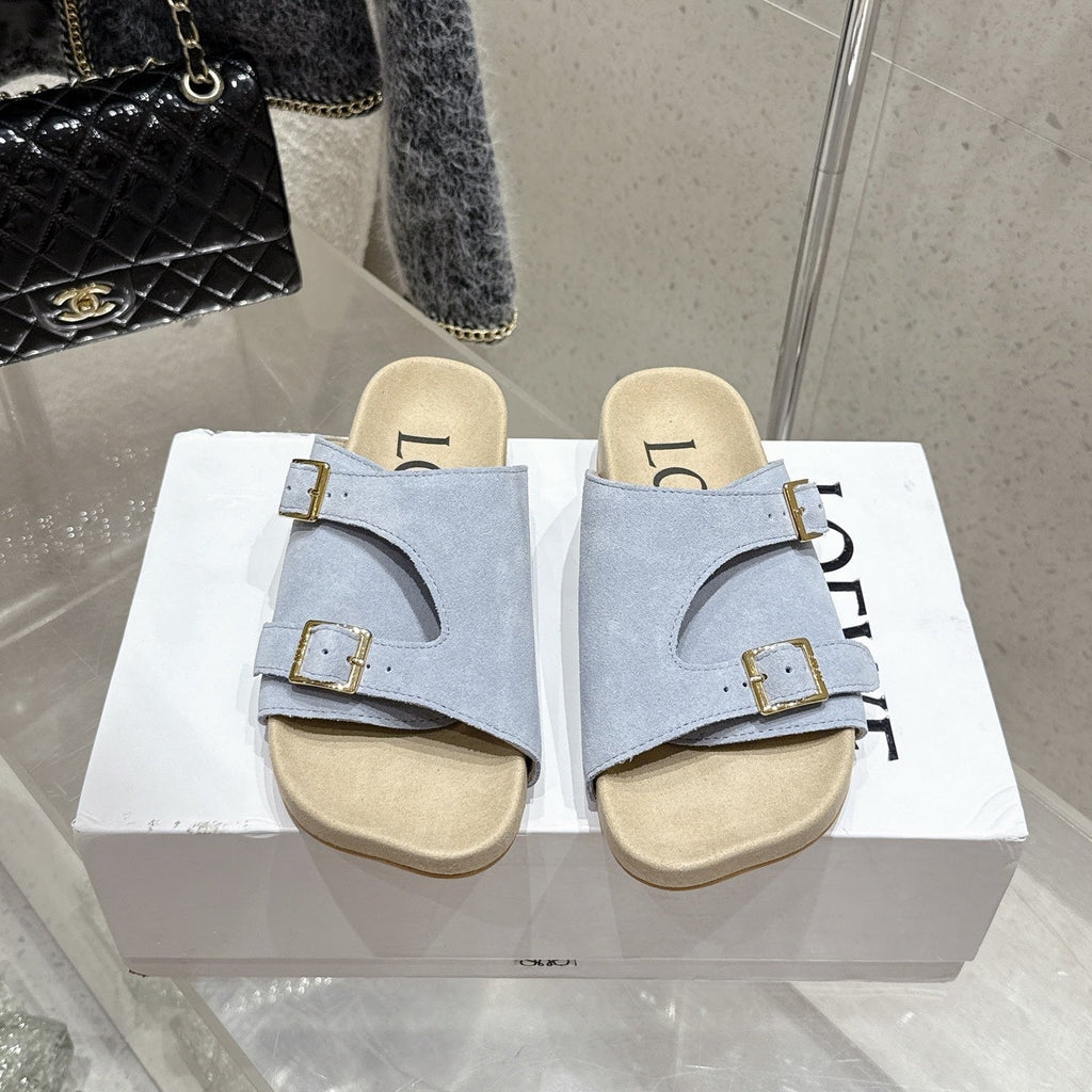 LOEWE 26S EASE SLIDE IN PASTEL BLUE SUEDE