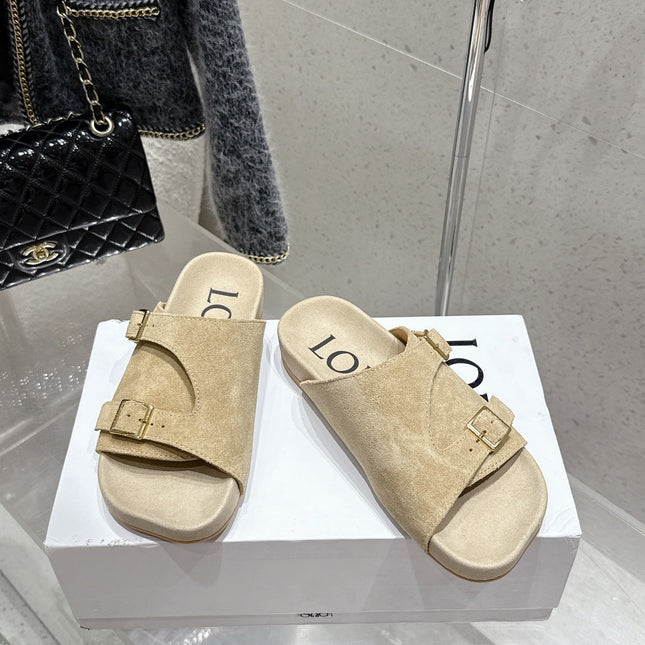 LOEWE 26S EASE SLIDE IN BEIGE SUEDE