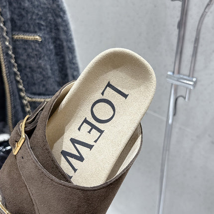 LOEWE 26S EASE SLIDE IN DARK BROWN SUEDE