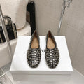 CELINE 26S FLAT SHOES IN BLACK CALFSKIN WITH METAL STUDS
