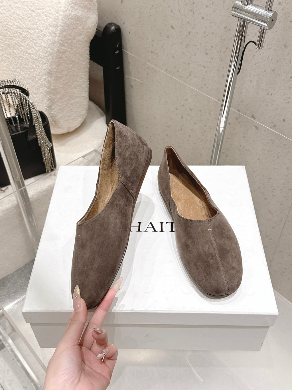 CELINE 26S FLAT SHOES IN TOFFEE BROWN SUEDE