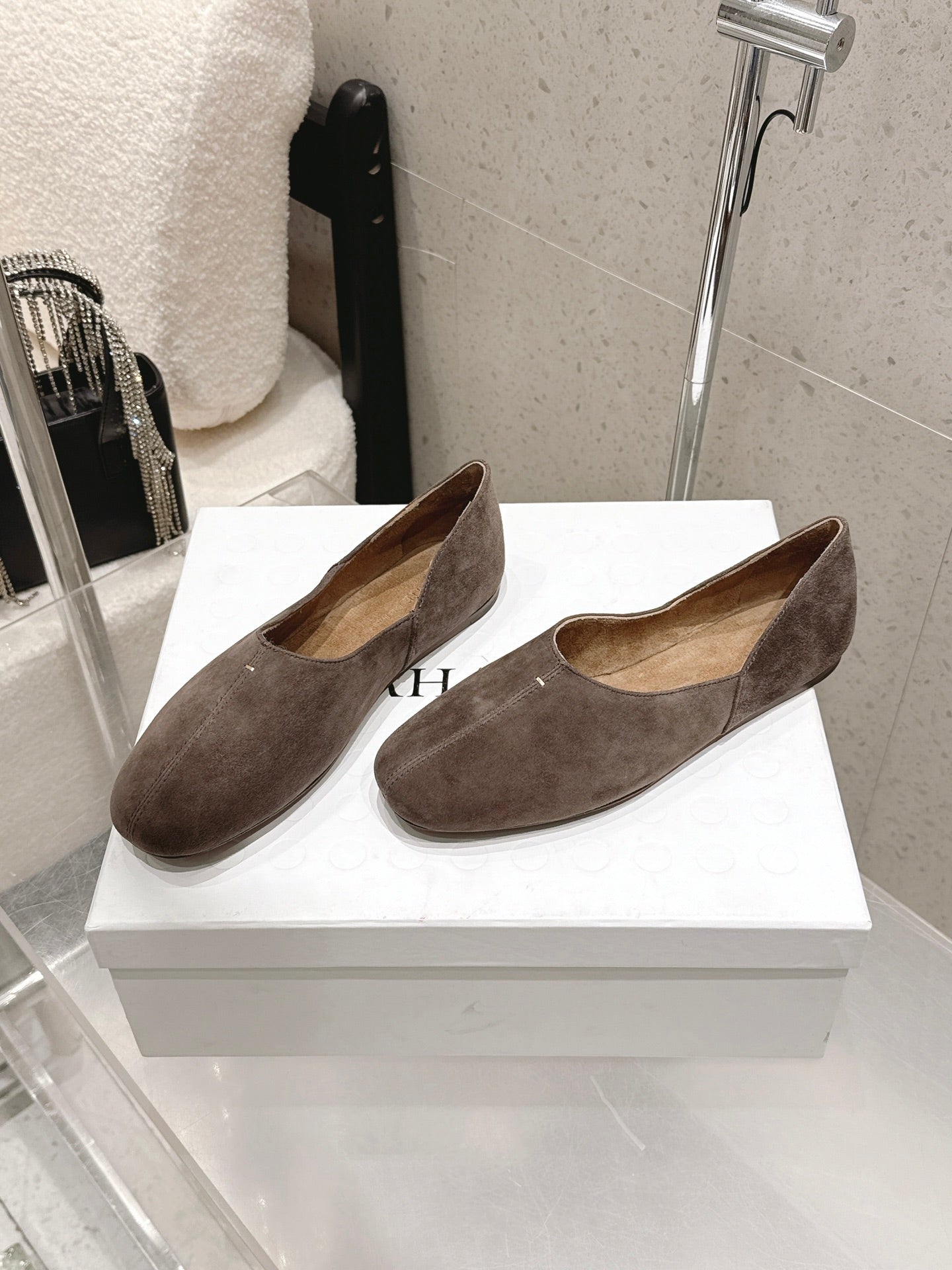 CELINE 26S FLAT SHOES IN TOFFEE BROWN SUEDE