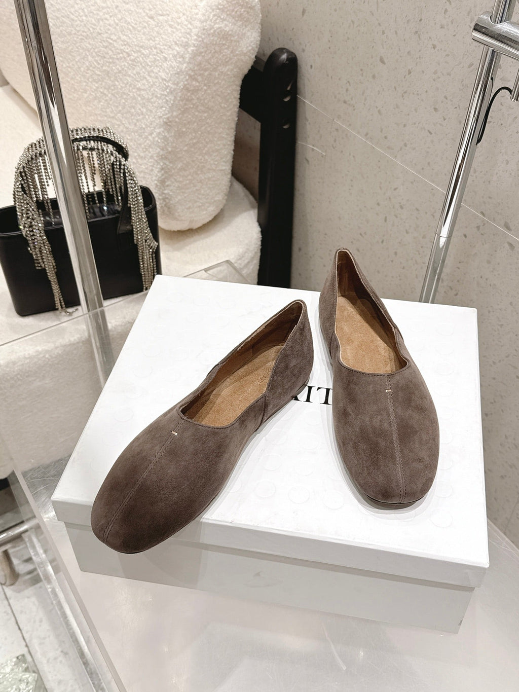 CELINE 26S FLAT SHOES IN TOFFEE BROWN SUEDE