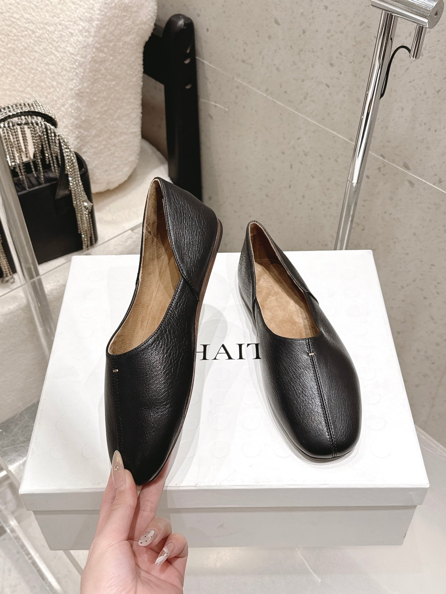 CELINE 26S FLAT SHOES IN BLACK LAMBSKIN