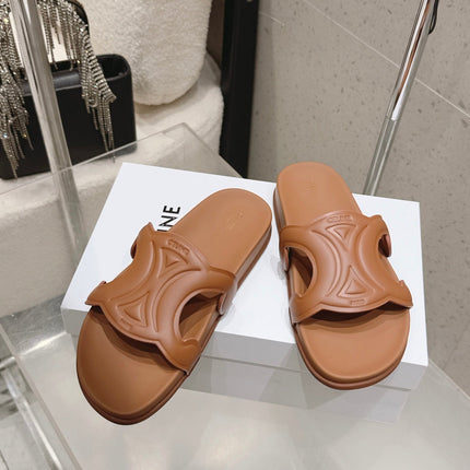 CELINE 26S TRIOMPHE SLIDES IN BROWN CALFSKIN