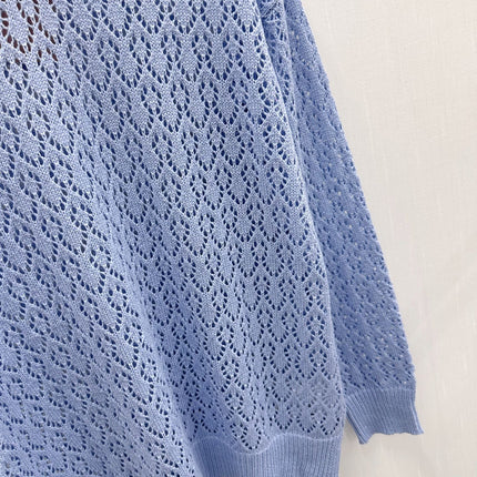 MIUMIU 26S V-NECK OPENWORK KNIT SWEATER 1299