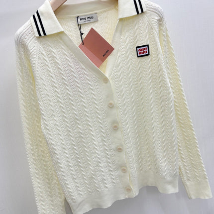 MIUMIU 26S CABLE-KNIT COLLAR CARDIGAN 1257
