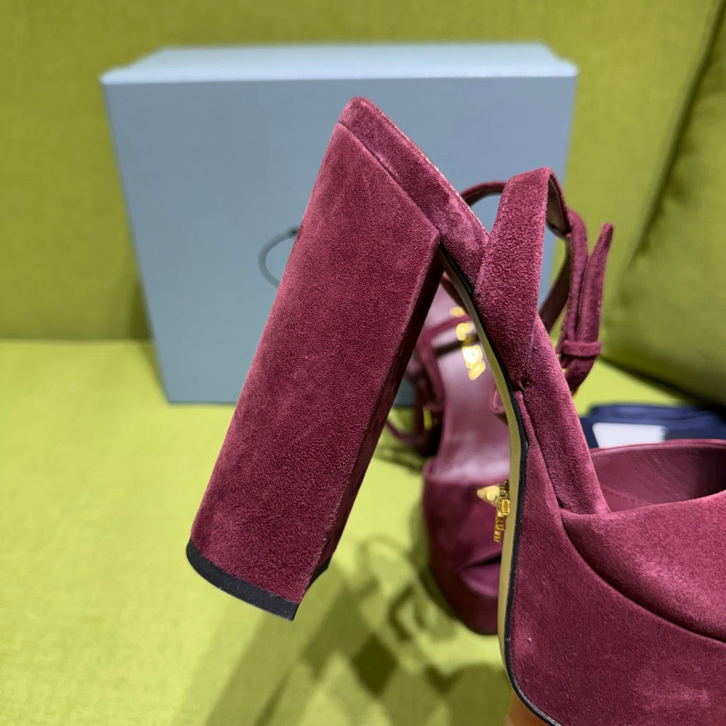PRADA 25S HIGH-HEEL SANDALS 140 MM IN DEEP WINE RED SUEDE STYLE 3