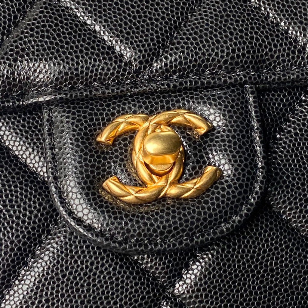 CHANEL 25S FLAP BAG 21 CM IN BLACK GRAINED LAMBSKIN WITH TOP HANDLE