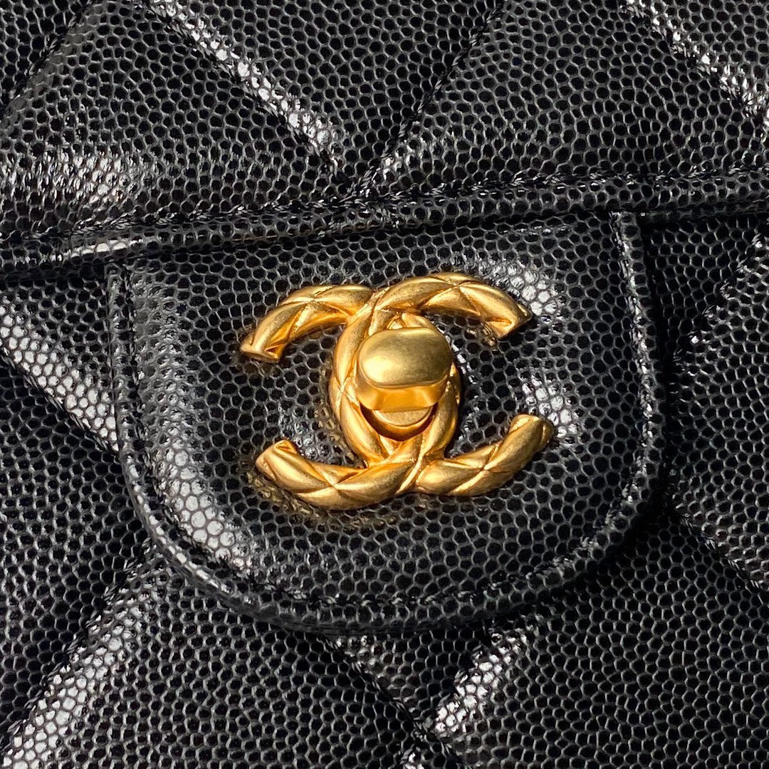 CHANEL 25S FLAP BAG 21 CM IN BLACK GRAINED LAMBSKIN WITH TOP HANDLE