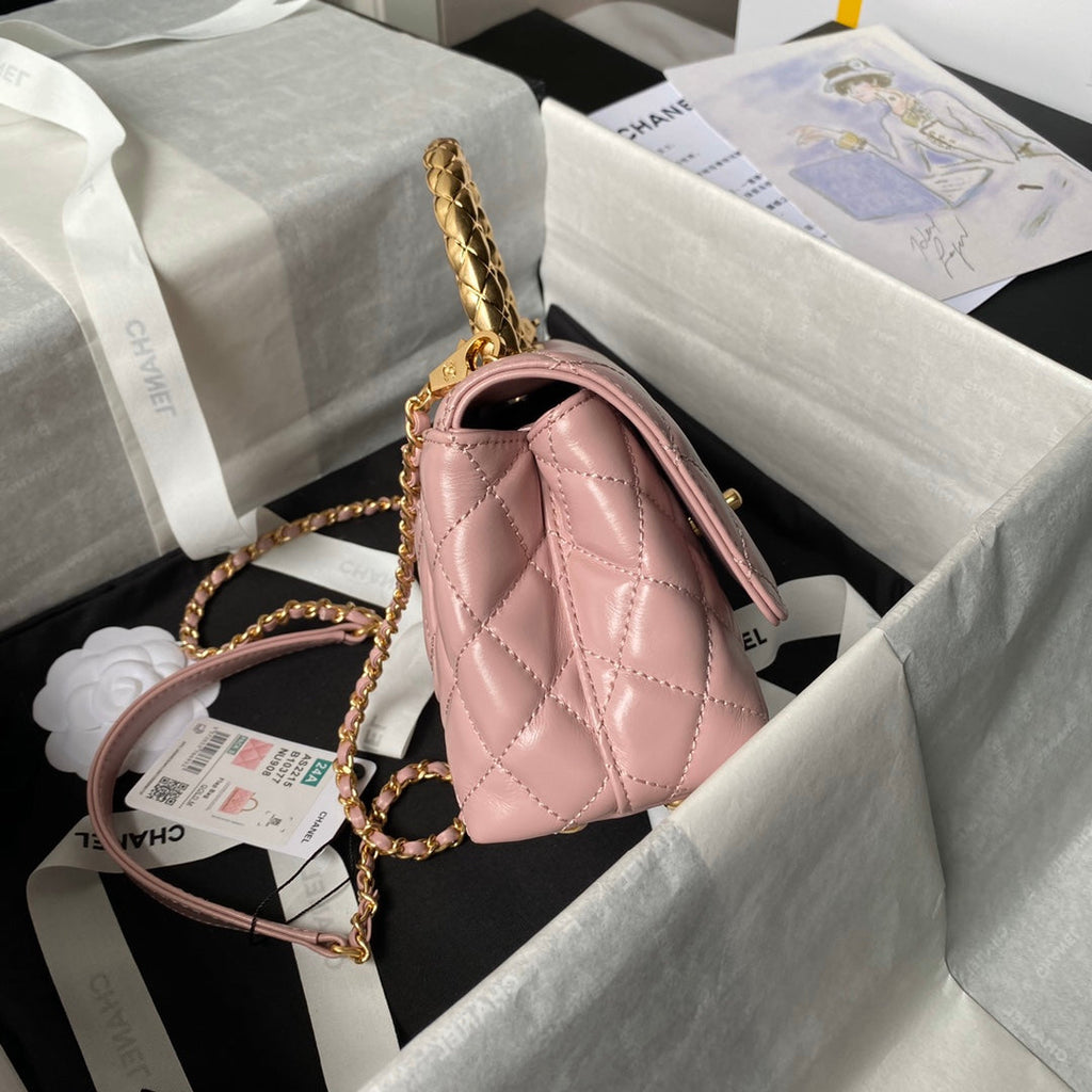 CHANEL 25S CLASSIC COCO HANDLE BAG 19 CM IN LIGHT PINK LAMBSKIN WITH GOLD HARDWARE