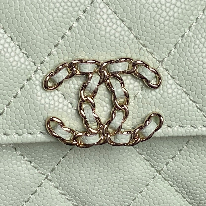CHANEL 25S KELLY BAG 19 IN LIGHT MINT CALFSKIN GOLD HARDWARE