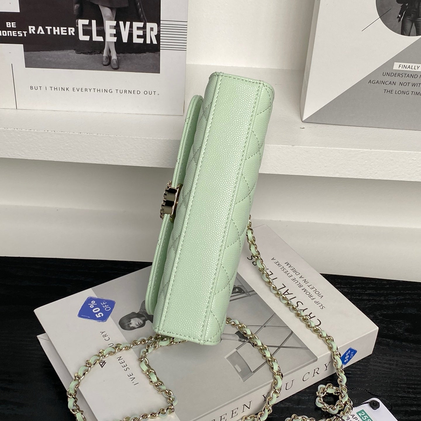 CHANEL 25S KELLY BAG 19 IN LIGHT MINT CALFSKIN GOLD HARDWARE