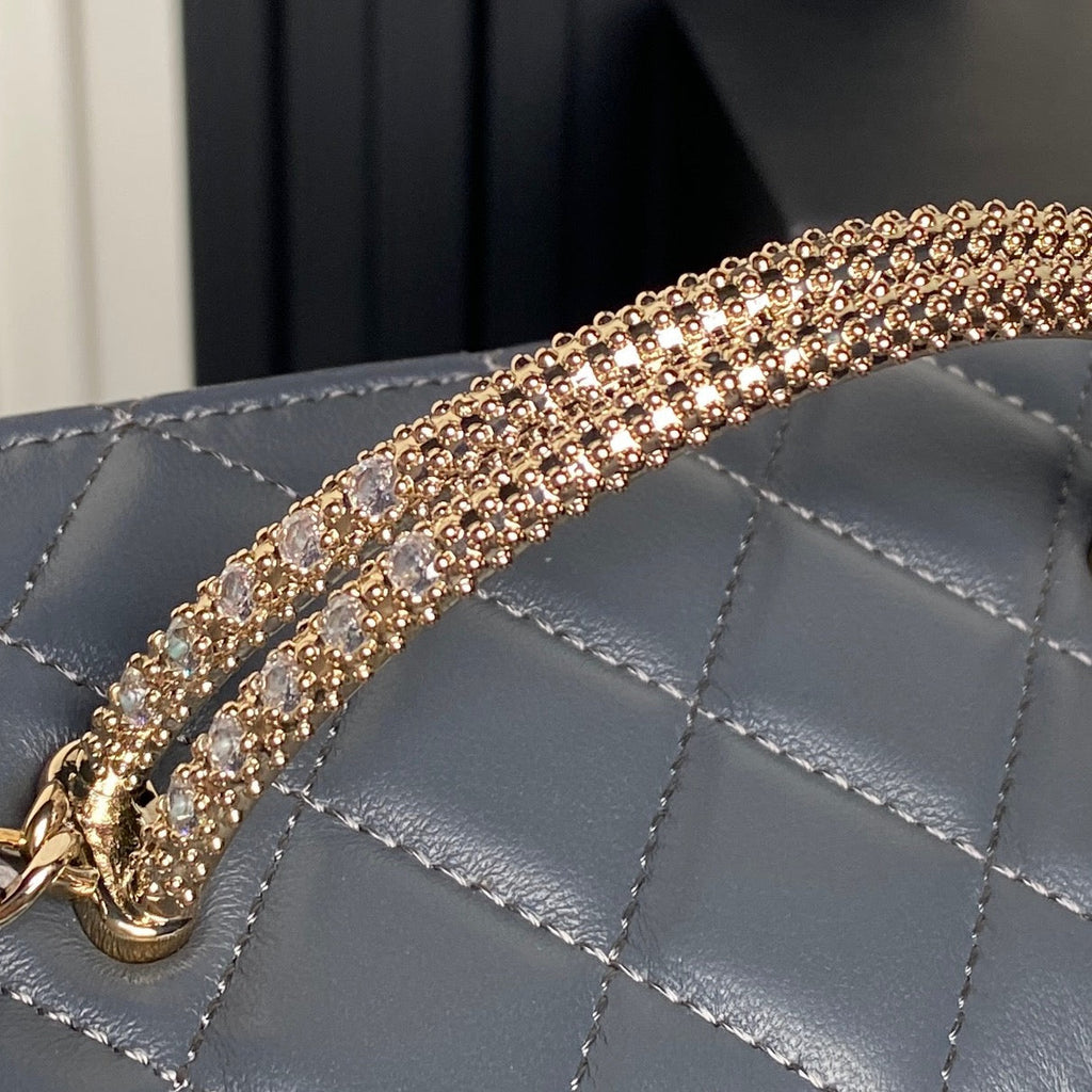 CHANEL 25S VANITY CASE 17 IN BLUE GRAY LAMBSKIN GOLD HARDWARE