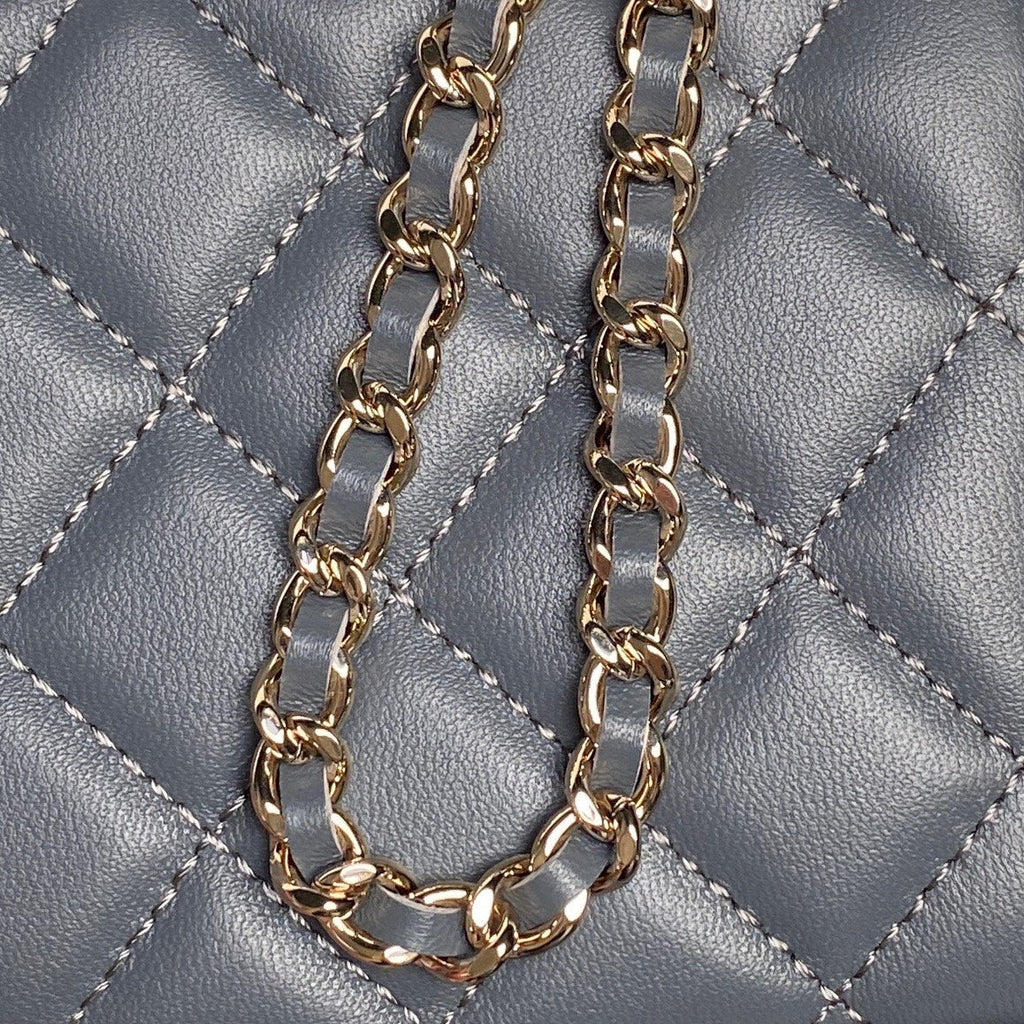 CHANEL 25S VANITY CASE 17 IN BLUE GRAY LAMBSKIN GOLD HARDWARE