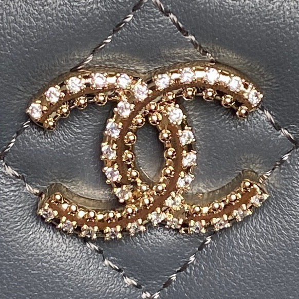 CHANEL 25S VANITY CASE 17 IN BLUE GRAY LAMBSKIN GOLD HARDWARE