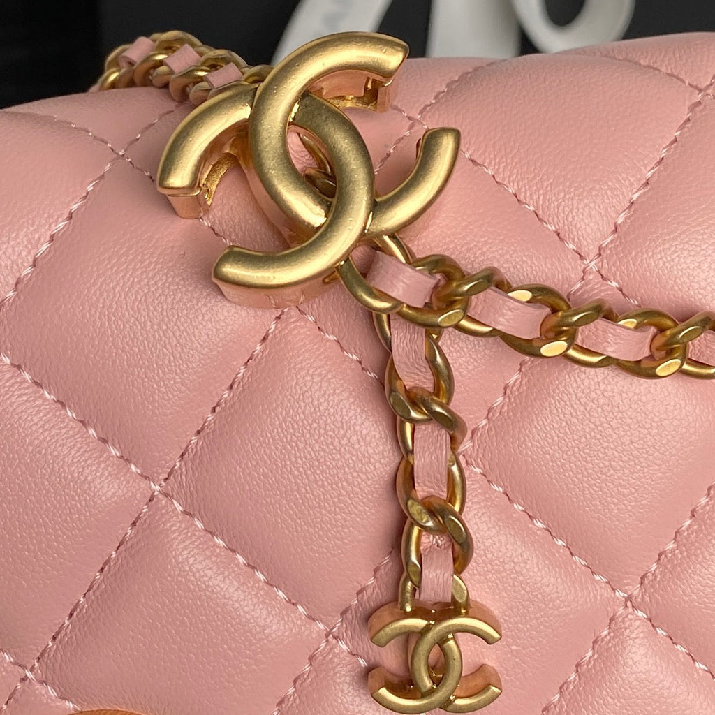 CHANEL 25S CHAIN WALLET 19 IN PINK LAMBSKIN GOLD HARDWARE