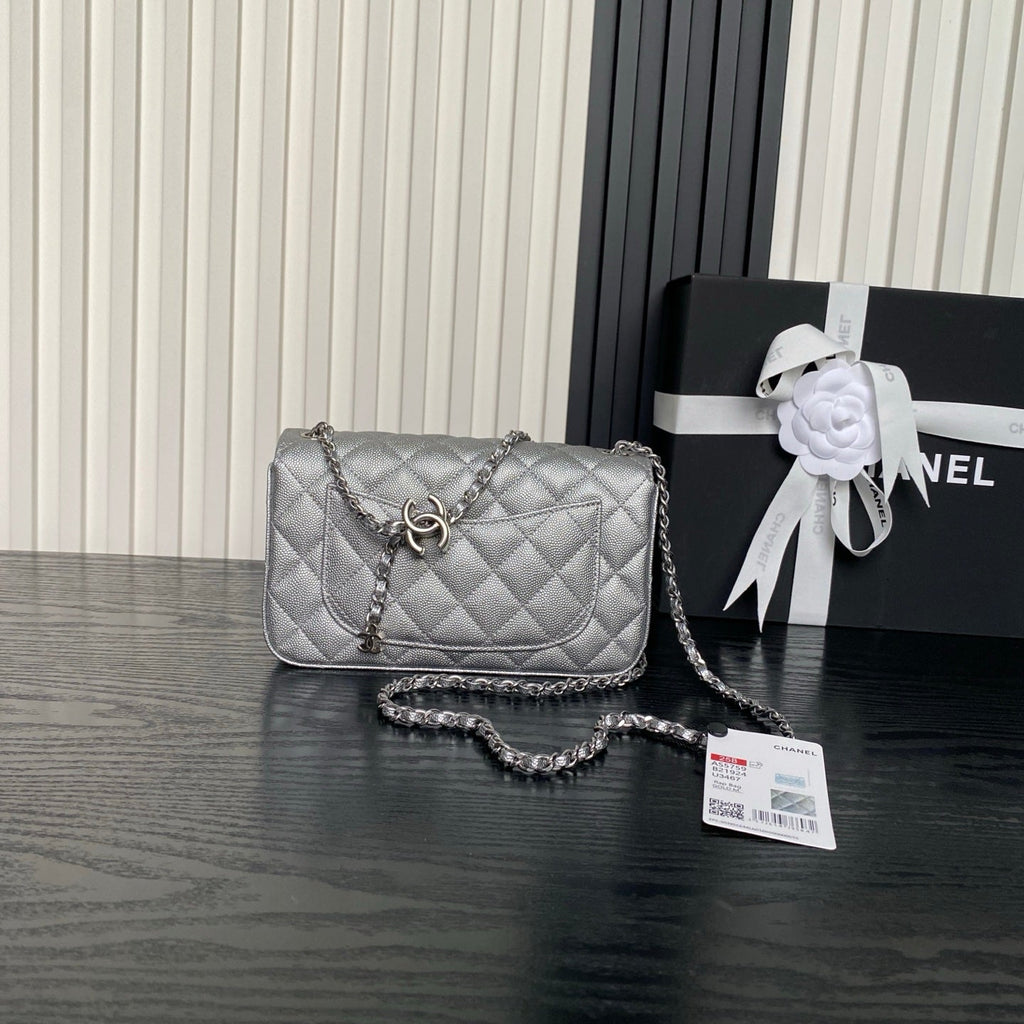 CHANEL 25S FLAP BAG 20 IN DARK GRAY CALFSKIN