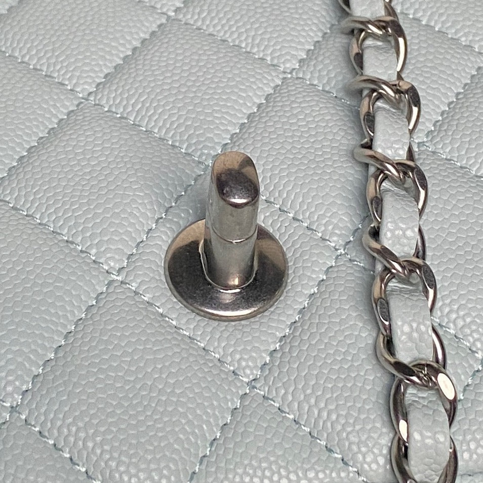 CHANEL 25S SMALL DOUBLE FLAP 19 IN LIGHT BLUE CALFSKIN GOLD HARDWARE