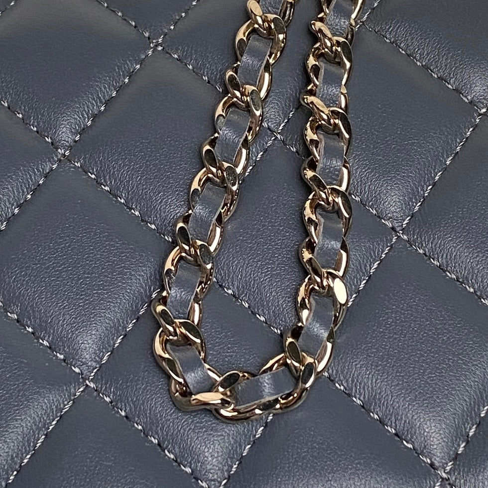 CHANEL 25S MINI FLAP BAG WITH TOP HANDLE 18 IN BLUE GRAY LAMBSKIN GOLD HARDWARE