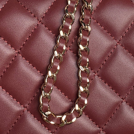 CHANEL 25S MINI FLAP BAG WITH TOP HANDLE 18 IN BURGUNDY LAMBSKIN GOLD HARDWARE