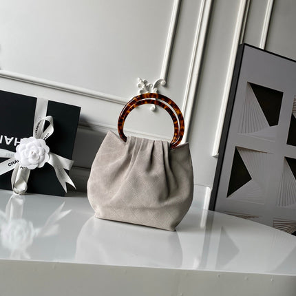 CHANEL 26S HAND BAG 24 IN LIGHT GREY BEIGE SUEDE