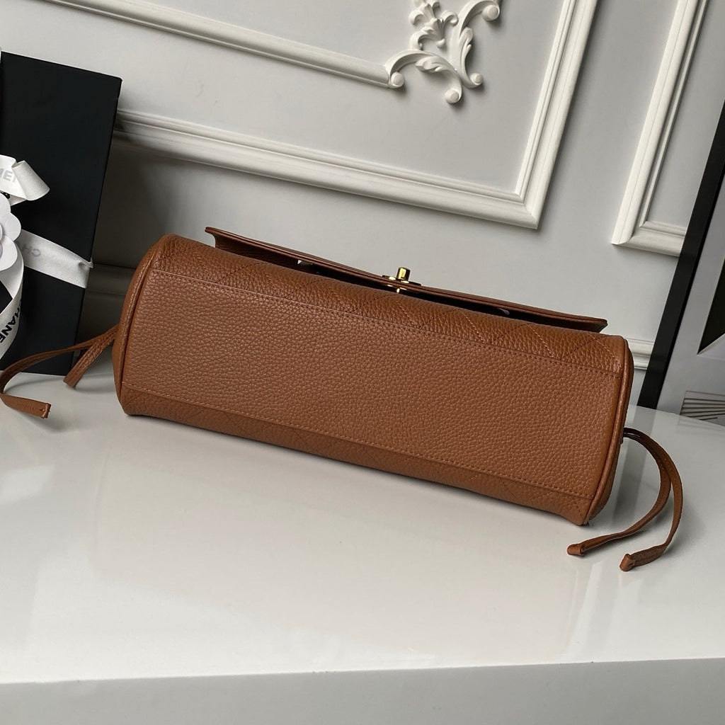 CHANEL 26S BOWLING BAGUETTE BAG 30CM IN CARAMEL BROWN CAVIAR CALFSKIN