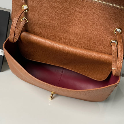 CHANEL 26S CC LOGO SHOULDER BAG 32 IN CAMEL BROWN GRAINED CALFSKIN