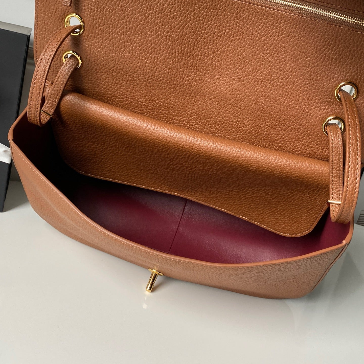 CHANEL 26S CC LOGO SHOULDER BAG 32 IN CAMEL BROWN GRAINED CALFSKIN
