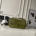 CHANEL 26S CC LOGO SHOULDER BAG 32 IN OLIVE GREEN CROCODILE-EMBOSSED CALFSKIN GOLD HARDWARE