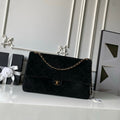 CHANEL 26S CLASSIC FLAP MEDIUM 39 IN BLACK QUILTED SUEDE AND CALFSKIN GOLD HARDWARE