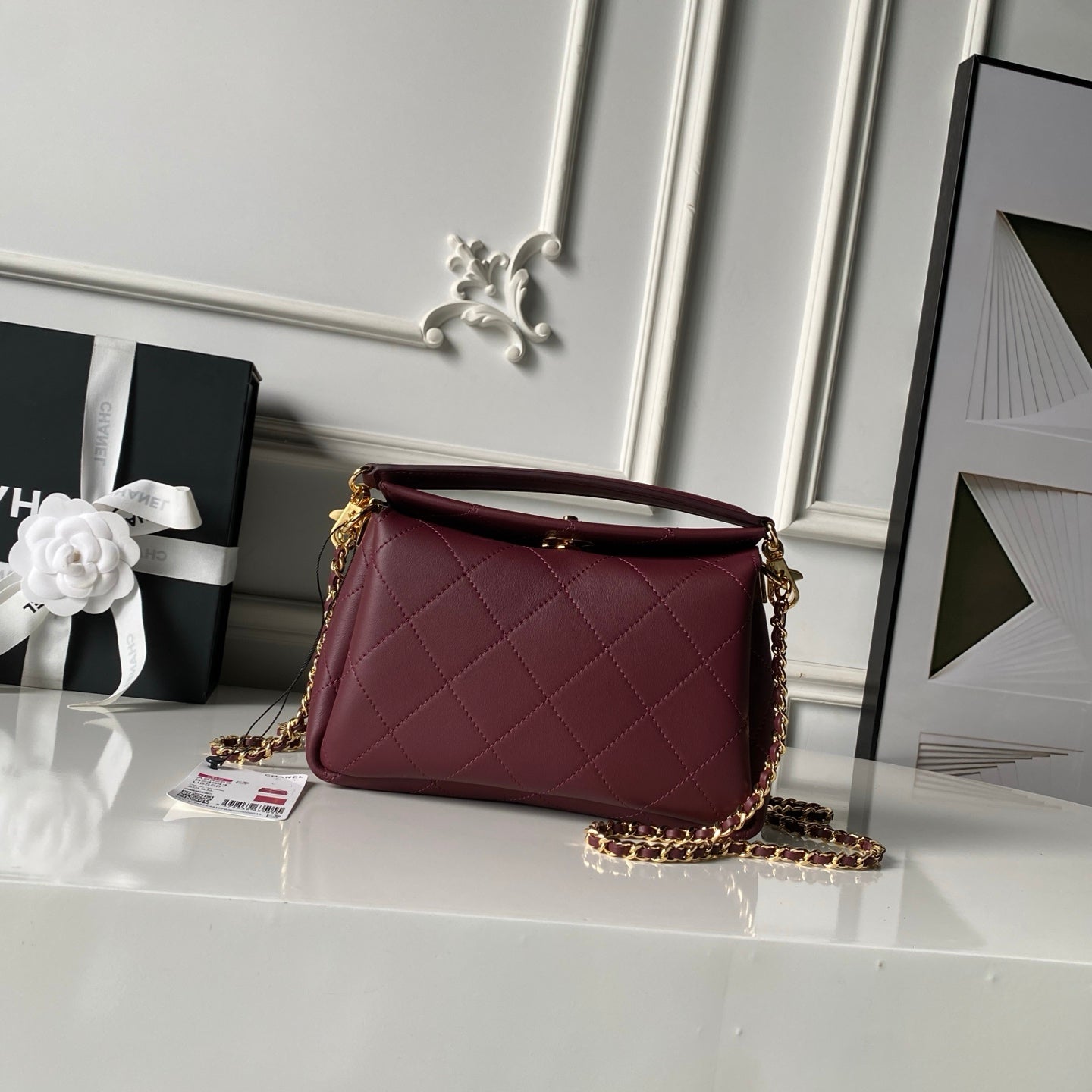 CHANEL 26S HOBO BAG SMALL 23 IN BURGUNDY RED QUILTED LAMBSKIN GOLD HARDWARE