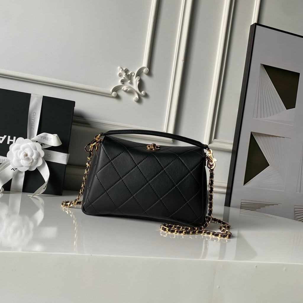 CHANEL 26S HOBO BAG SMALL 23 IN BLACK QUILTED LAMBSKIN GOLD HARDWARE