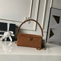 CHANEL 26S BARREL CLUTCH WITH CHAIN 23 IN CARAMEL BROWN SUEDE AND CALFSKIN GOLD HARDWARE