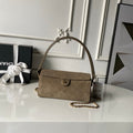 CHANEL 26S BARREL CLUTCH WITH CHAIN 23 IN DARK KHAKI BROWN SUEDE AND CALFSKIN GOLD HARDWARE