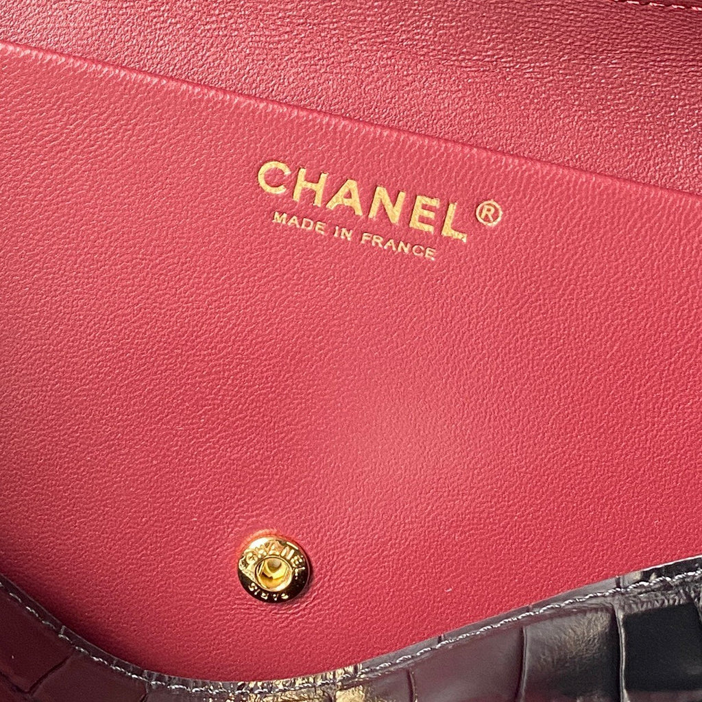 CHANEL 26S CC LOGO SHOULDER BAG 32 IN BLACK CROCODILE-EMBOSSED CALFSKIN GOLD HARDWARE