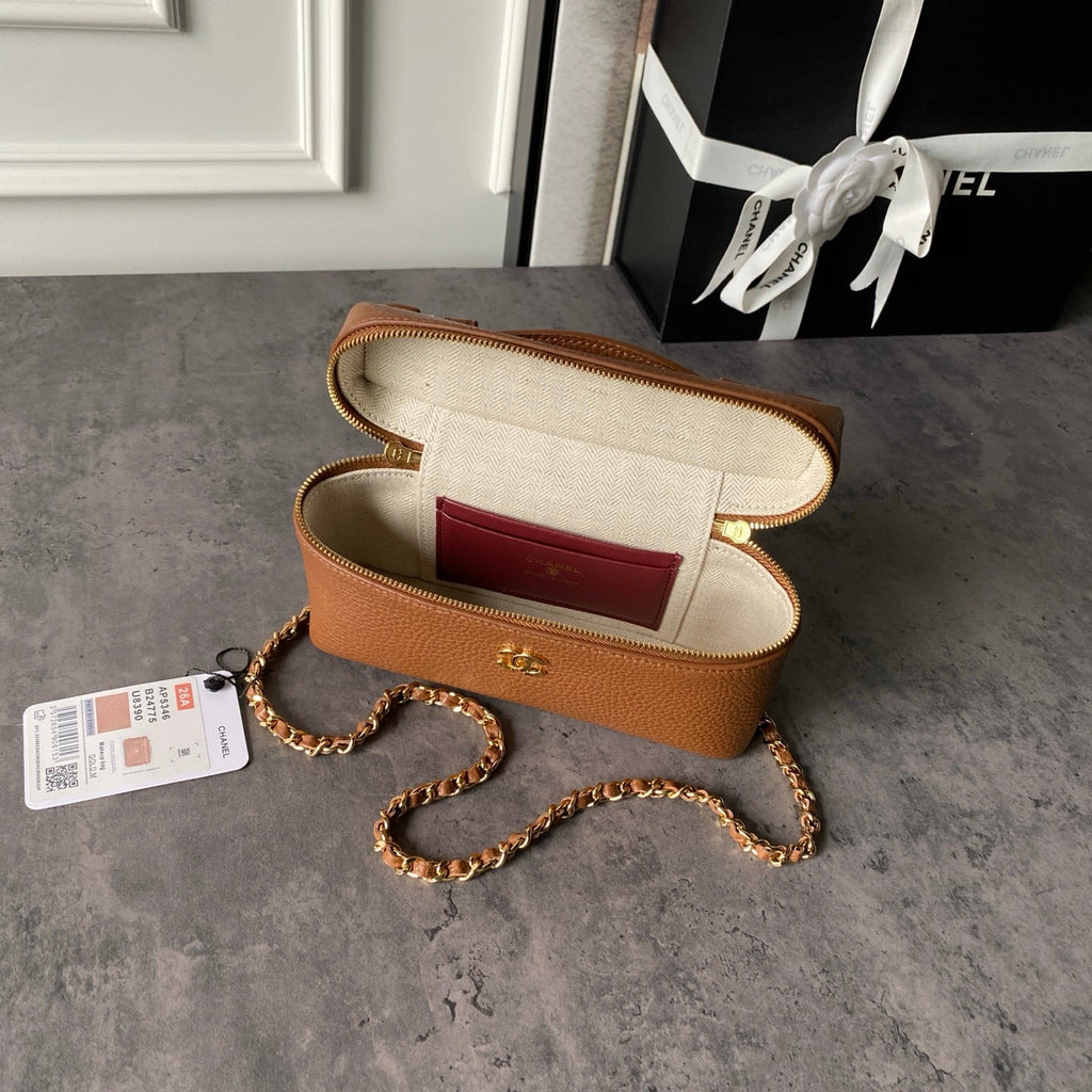 CHANEL 26S VANITY BAG 19 IN CARAMEL BROWN CAVIAR CALFSKIN GOLD HARDWARE
