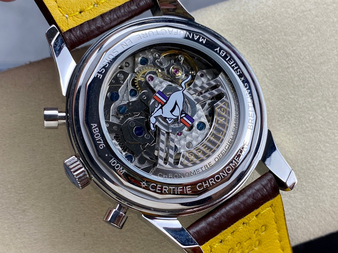 TOP TIME B01 FORD MUSTANG STEEL CASE BROWN CALFSKIN STRAP