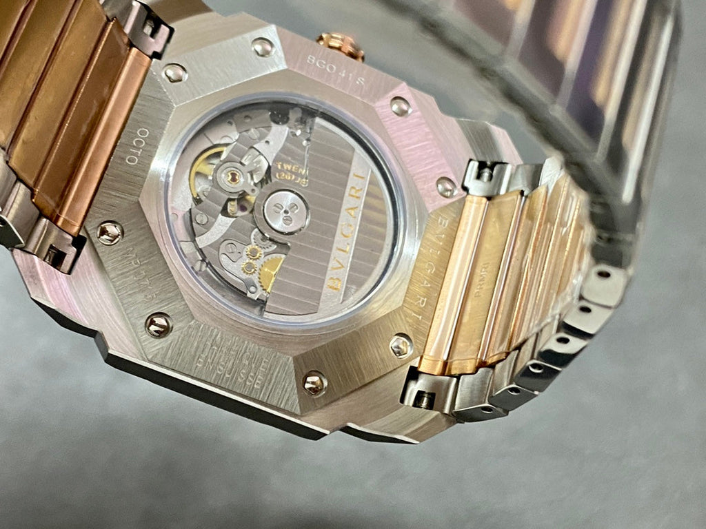 OCTO 41 AUTOMATIC ROSE GOLD AND STEEL WHITE DIAL