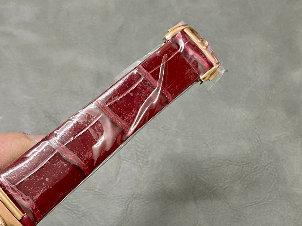 CONSTELLATION 34 MM WATCH ROSE GOLD CASE WITH WINE RED LEATHER STRAP
