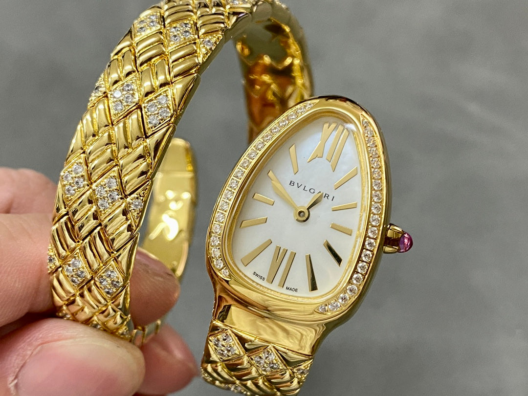 SERPENTI TUBOGAS QUARTZ YELLOW GOLD WHITE DIAL