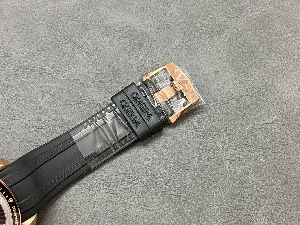SPEEDMASTER MOONPHASE ROSE GOLD CASE AND BLACK LEATHER STRAP