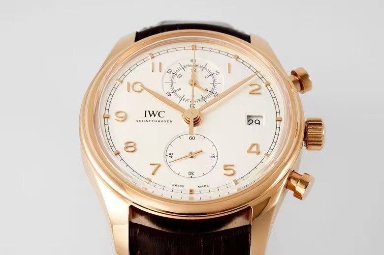 PORTUGIESER CHRONOGRAPH CLASSIC 42 MM GOLD CASE WITH BROWN LEATHER STRAP