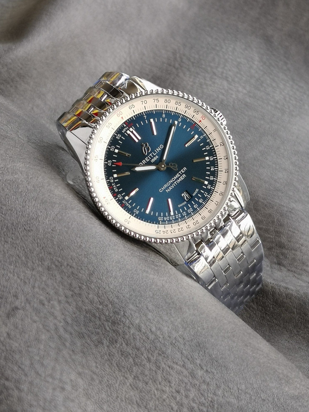 NAVITIMER AUTOMATIC 41 STEEL BEZEL MIDNIGHT BLUE AND WHITE DIAL