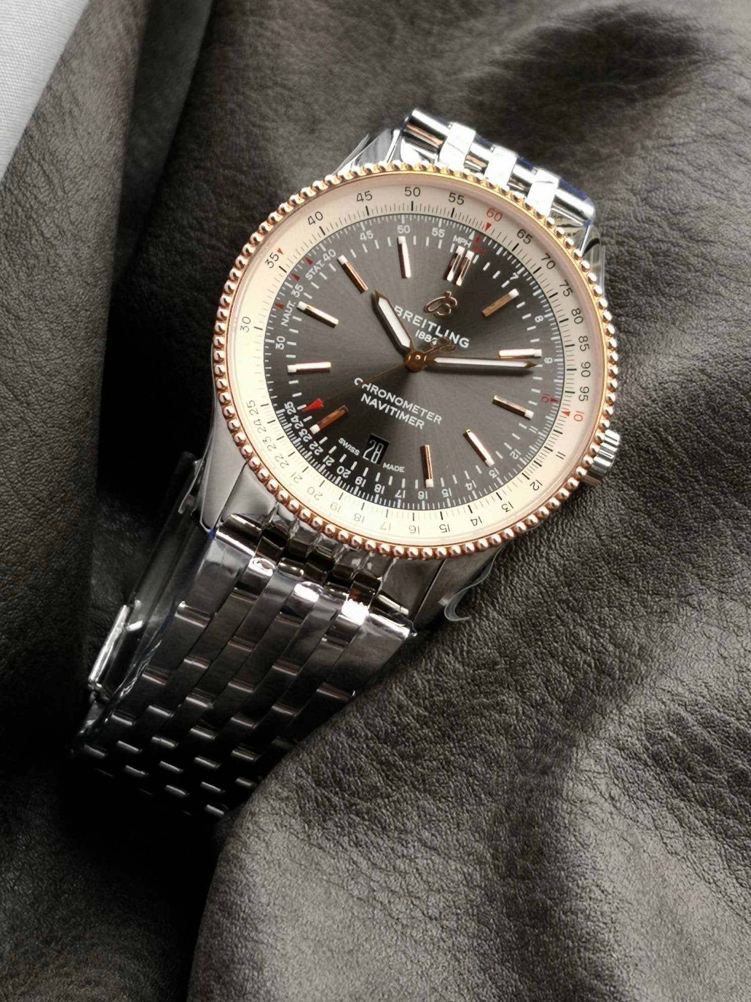 NAVITIMER AUTOMATIC 41 RED GOLD BEZEL WHITE AND BLACK DIAL
